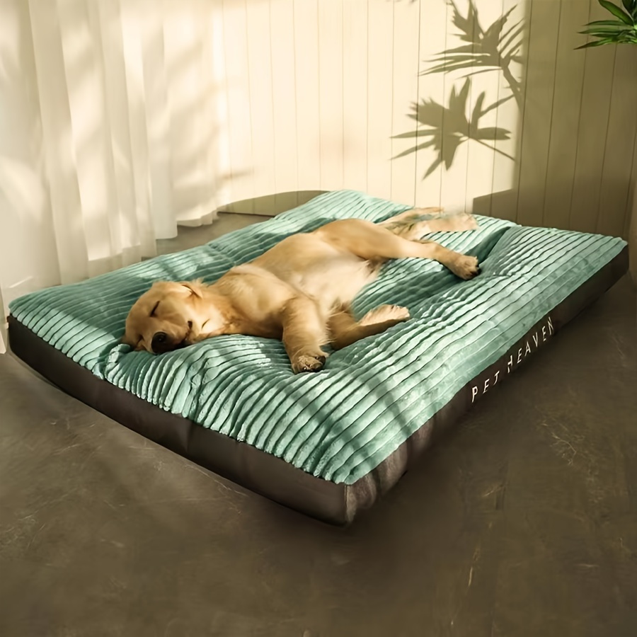 

Pet Heaven Rectangular Dog Bed Mat - Stripe Pattern, Polyester Fiber, Cotton-filled, Non-skid Bottom, Removable Washable Cover, For Small To Large Dogs, All-season Comfort
