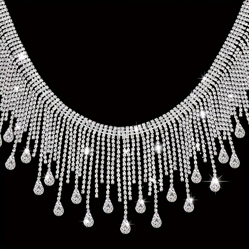 

1 Yards White Rhinestone Chain Ab Color Hanging Water Drop Tassel Chain For Diy Jewelry Making Wedding Decoration