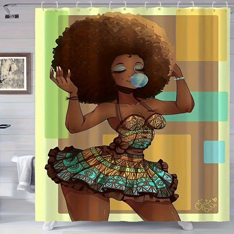 

1pc Woman Printed, Waterproof With Hooks, Decorative Bathtub Partition Curtain, Bathroom Decoration Accessories