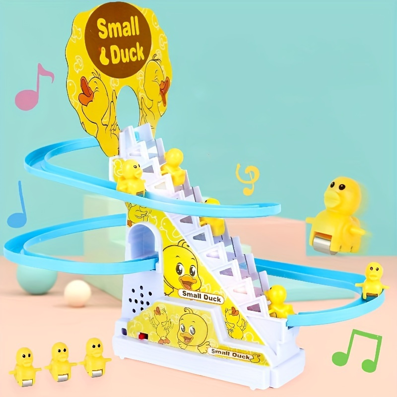 

6pcs Ducklings Climbing Stairs Toy, Electric Slide Yellow Duck Toy, Toys For Boys And Girls, Holiday Gift, Light And Music Toy Easter Gift