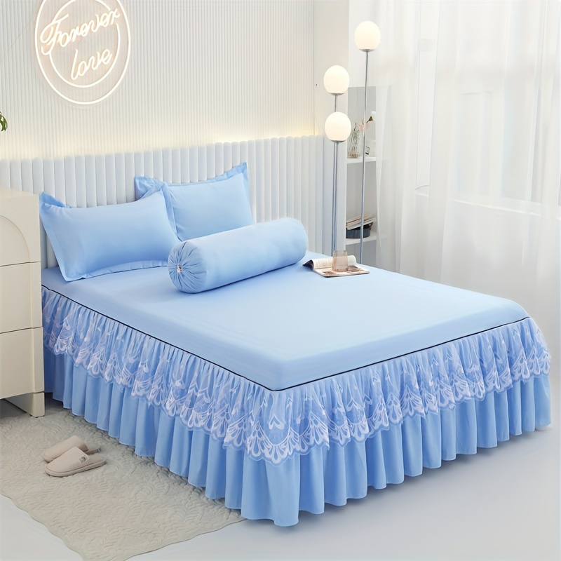 

3pcs Bed Skirt Set (bed Skirt * 1+pillowcase * 2, Without Core), Solid Color Double-layer Lace Bed Sheet And Bedspread, All Season Universal Non-slip Bedding Set