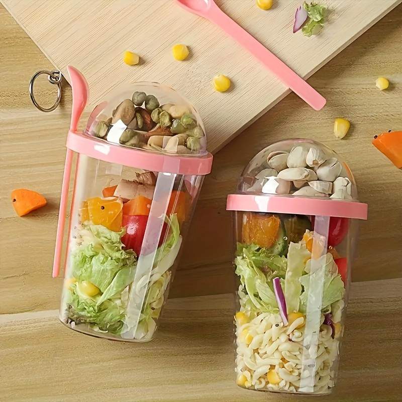 

1pc Portable Salad Cup & Sauce Holder - Breakfast, Yogurt, Oatmeal, Veggies & Fruits - Ps Material - Ideal For , Camping, Work, Restaurants/cafes, Salad Bowl