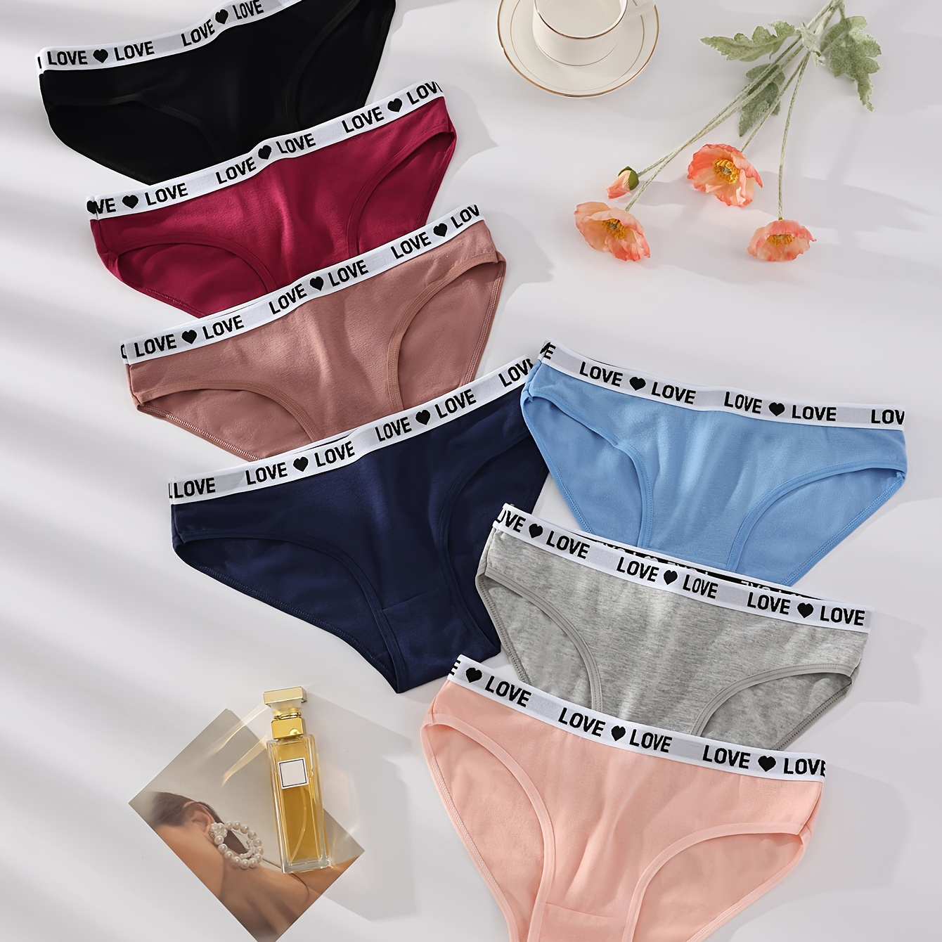 

7pcs Love Letter Tape Panties, Breathable & Comfy Intimates Panties, Women's Lingerie & Underwear
