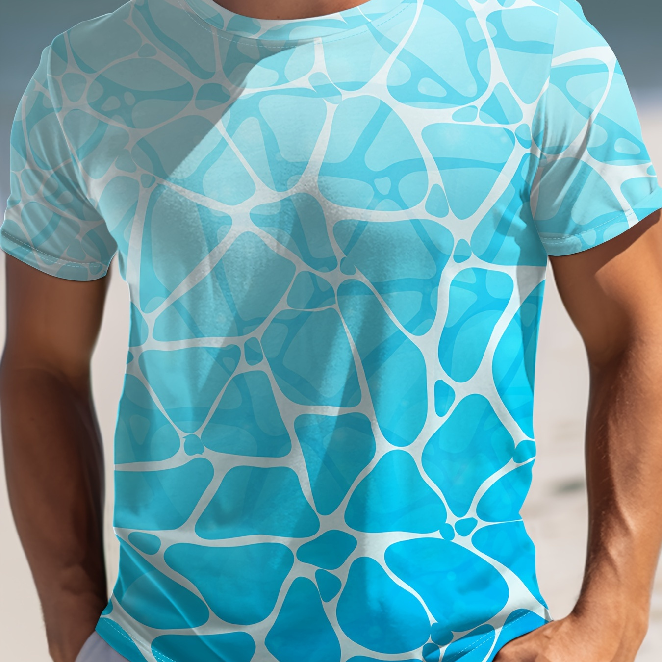

Men's Pool Print T-shirt, Casual Short Sleeve Crew Neck Tee, Men's Clothing For Outdoor