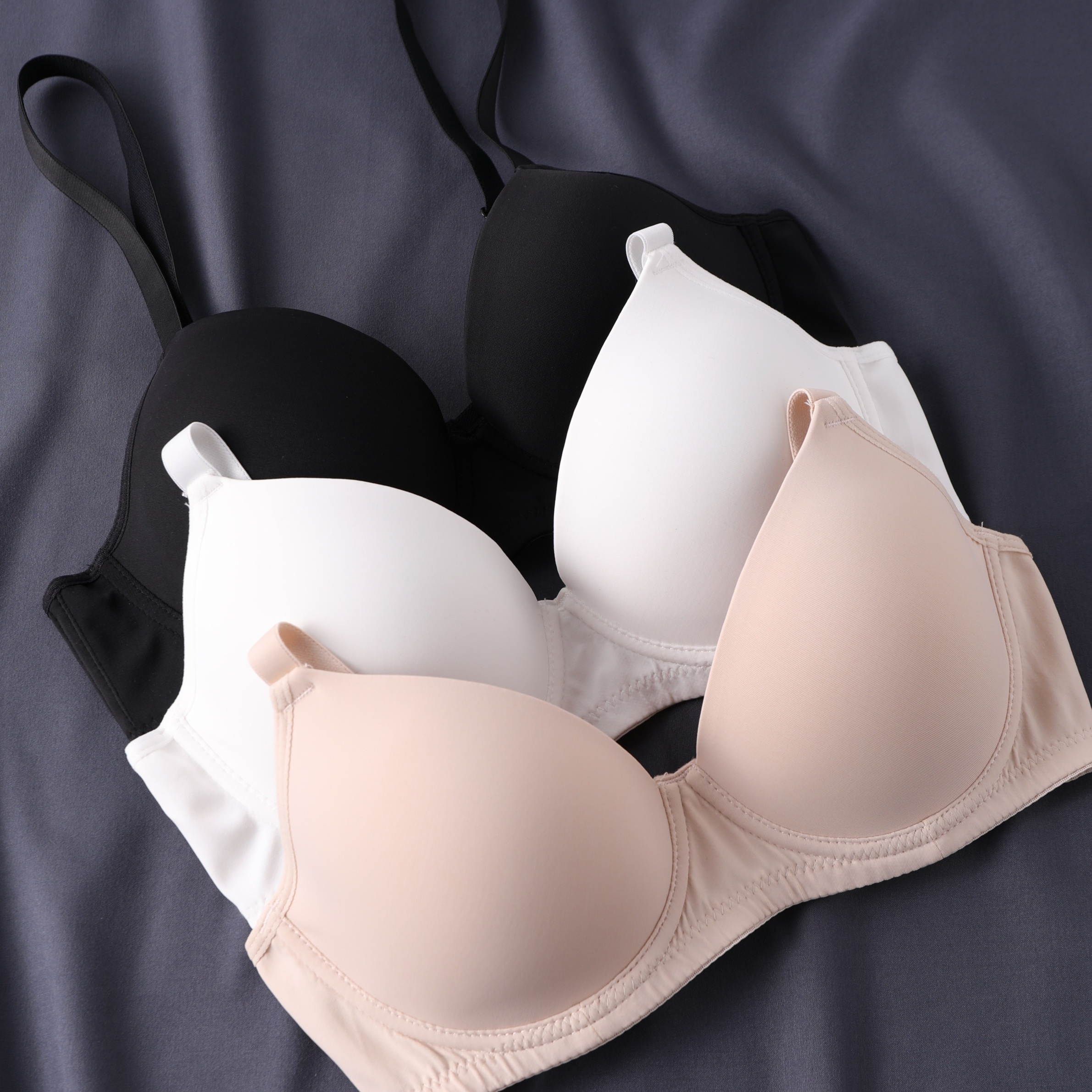 

3pcs Simple Solid Seamless Underwire Bra, Comfy & Breathable Push Up Bra, Women's Lingerie & Underwear