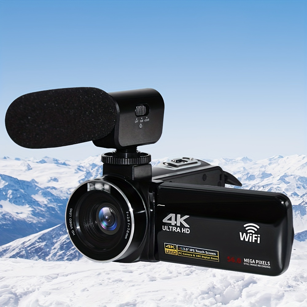  Videocámara 4K Cámara de vídeo Ultra HD Wi-Fi Vlogging Cámara  48.0MP 16X Zoom Digital Videocámaras con visión nocturna IR y micrófono  Cámara digital 3.0 pulgadas pantalla táctil con control remoto 
