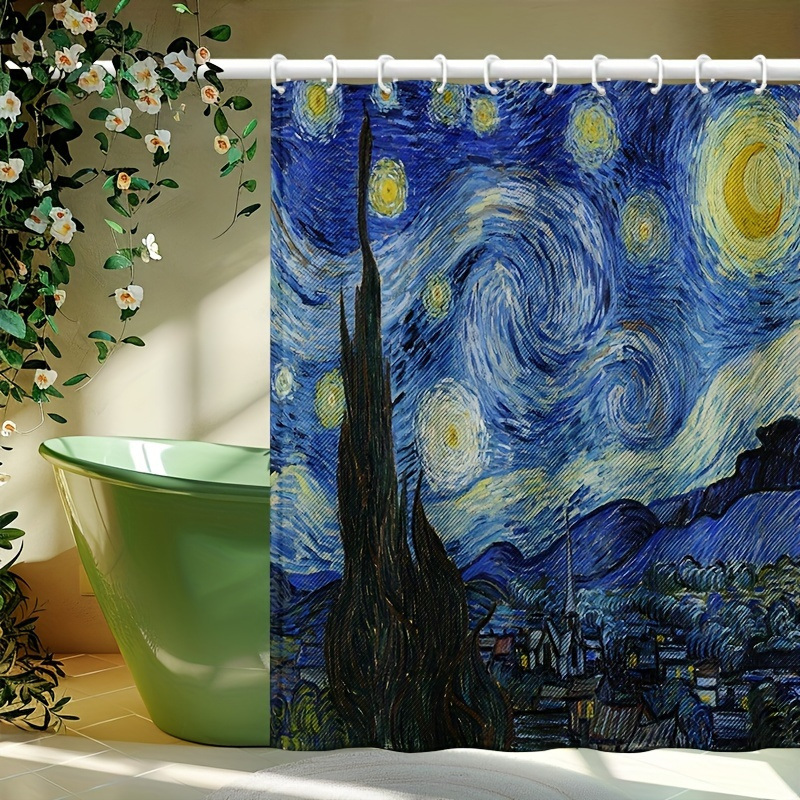 

Van Gogh Starry Night Shower Curtain - Waterproof, With Lead Hooks, Bathtub Partition, Bathroom Decor Accessory