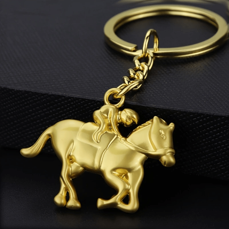 

1pc Creative Horse Key Chain For Men, Racetrack Metal Golden And Silvery Horse Key Chain, New Year Gift