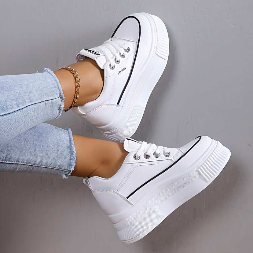 

Women's Platform Heightening Sneakes, Casual Lace Up Height Increasing Skate Shoes, All-match Stylish Shoes