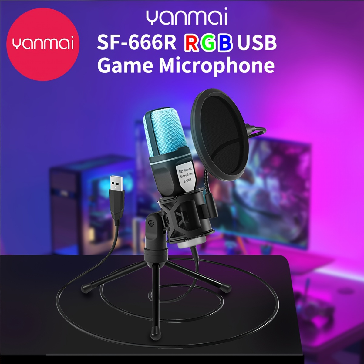 Yanmai Rgb Usb Condenser Microphone Cardioid Gaming Mic Sf - Temu Spain
