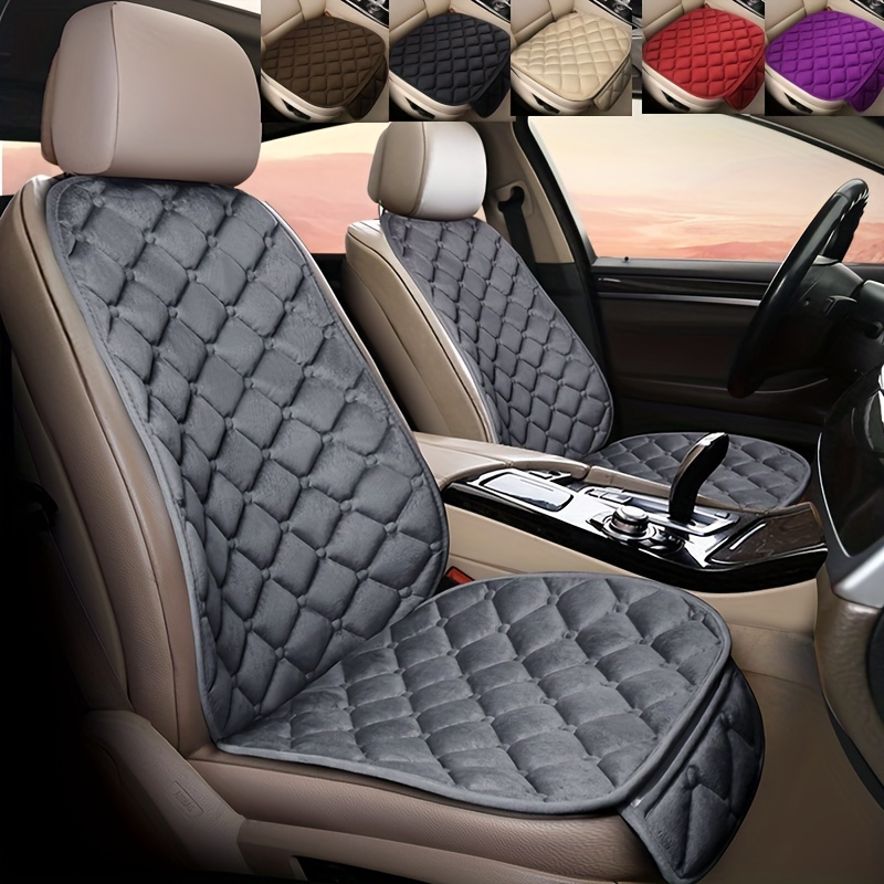 TEMU 1pc/2pcs Car Seat Cover With Soft Velvet And Plaid Comfortable Memory Foam With Phone Storage Bag Back Non-slip Silicone Particle Back Seat Cushion