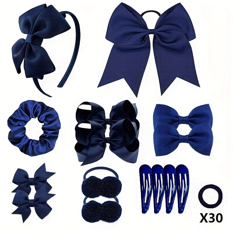 

45-piece Set Navy Blue Fabric Hair Clips And Accessories For Women - Cute Bohemian Bow Tie Shaped Solid Color Hairpins, Scrunchies, And Barrettes For Birthday Celebrations