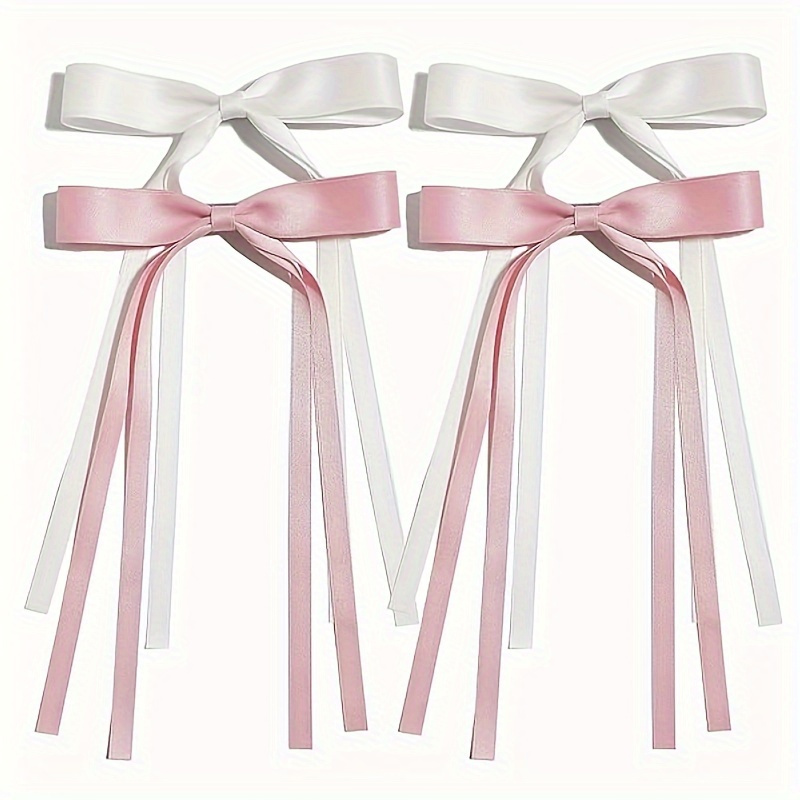 4pcs girl thin ribbon bow white top small hair clip fairy invisible clip