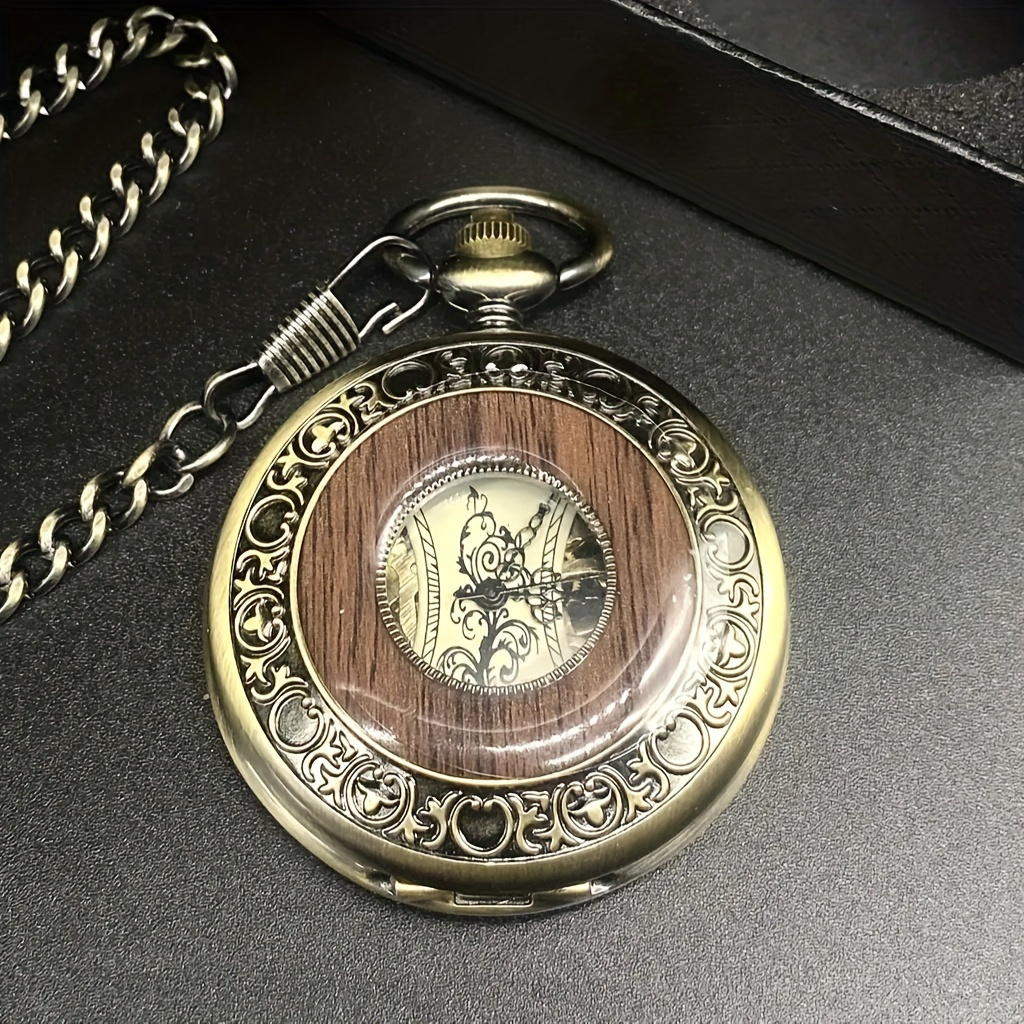 

Vintage-inspired Men's Mechanical Pocket Watch With Wooden Case, Roman & - Perfect Gift Idea, Large, Skeleton, Weflourish