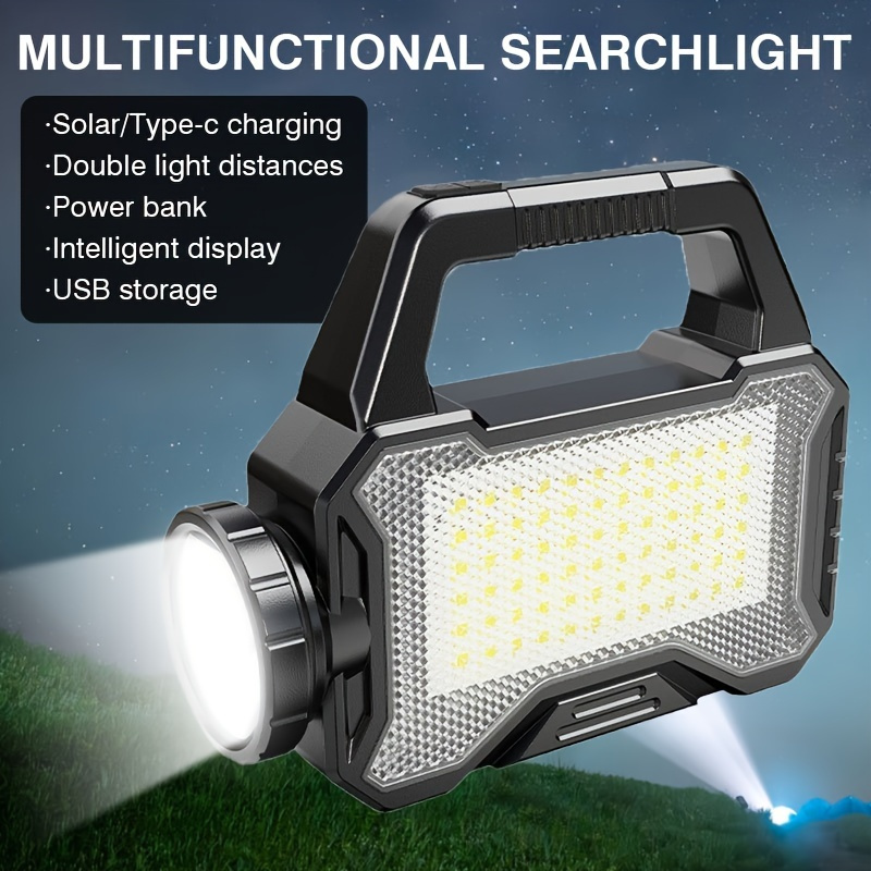 

New Led Hand Light, Usb/ Solar Charging, Main Light 3 Light Source, Cob2 Light Source, For Emergency , Exploration, Camping Searchlight