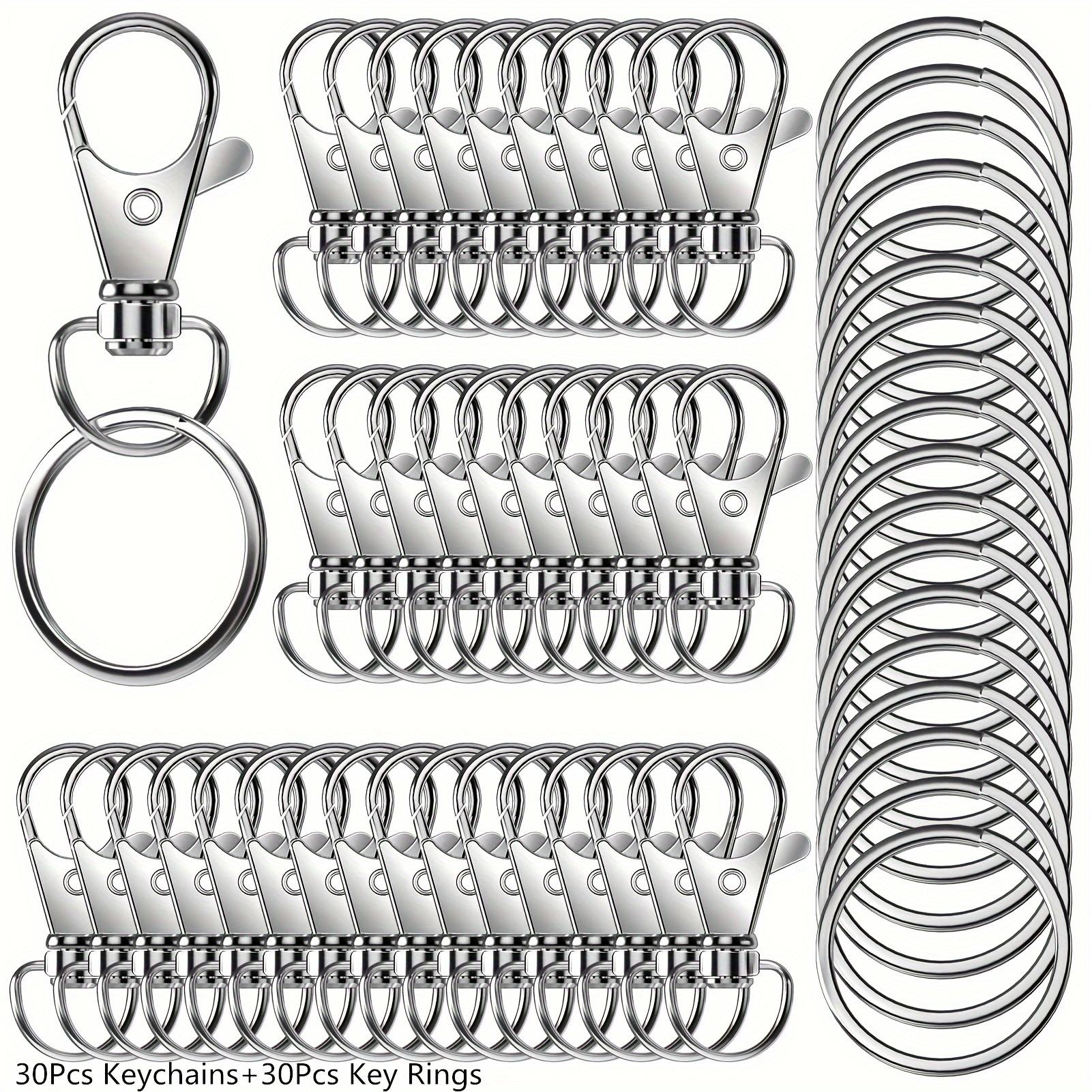 

60pcs Keychain Making Supplies Set, Metal Lobster Claw Clasps With Keychains Keychain Accessories, 30 Pieces Lobster Clasps And 30 Pieces Key Rings(32mm)