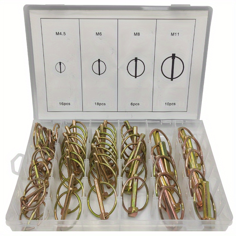 

50pcs Heavy Duty Safety Pins Assortment Kit - Durable Quick Release Pins For Agricultural And Industrial Use, Iron Material With Secure Pull Rings For Positioning