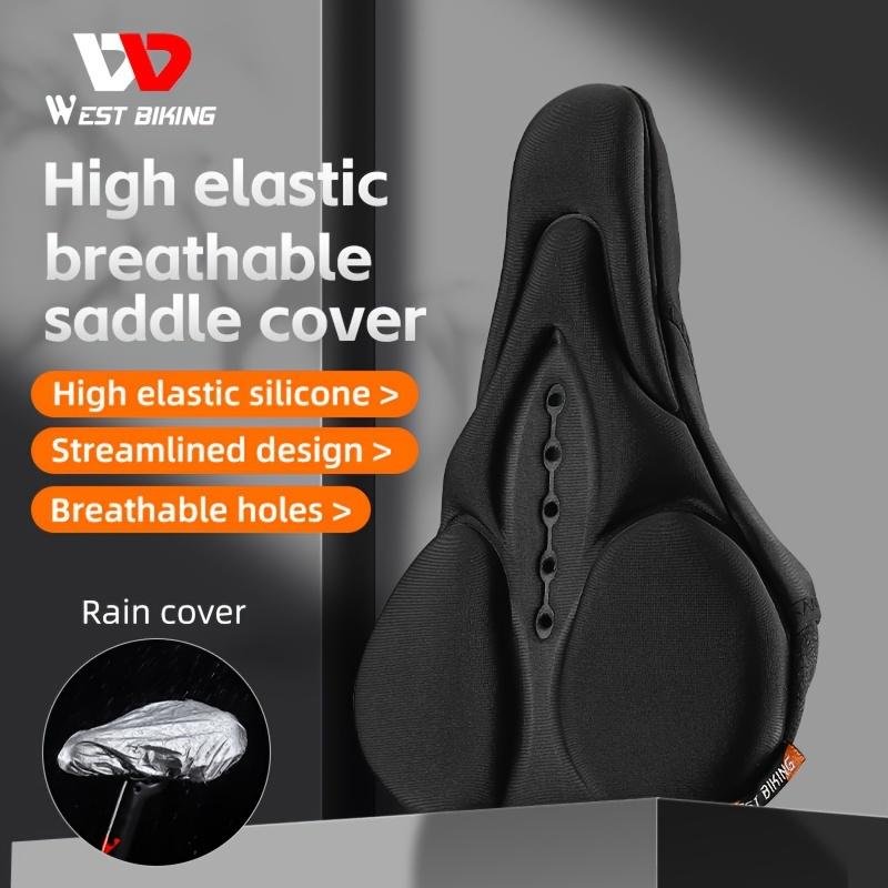 

West Biking High Elastic Breathable Silicone & Sponge Bicycle Saddle Cover With Rainproof Layer - Streamlined Bike Seat Cushion Protector With Breathable Holes For Cycling Comfort
