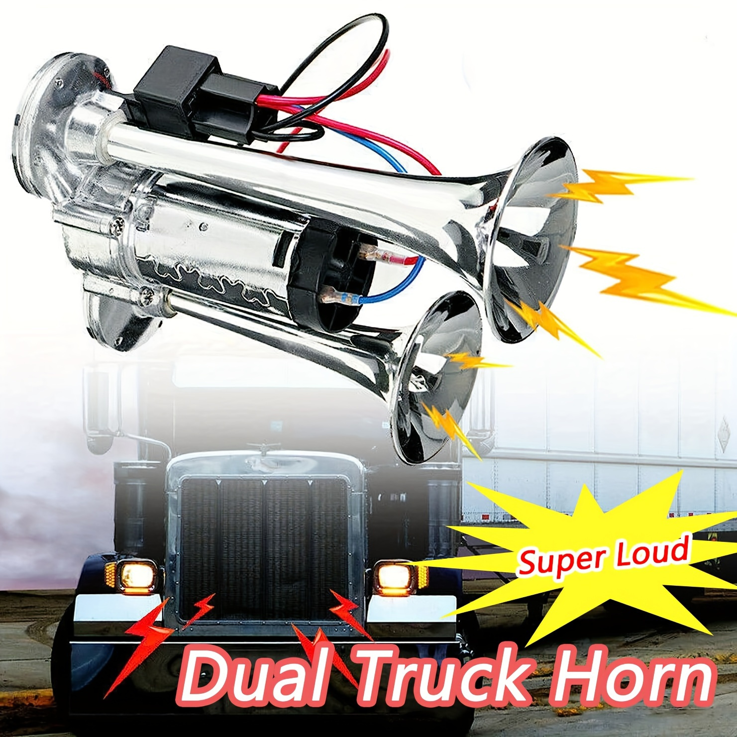 12v/24v Truck Air Horn Super Loud 2 trumpet Horn Air Pump - Temu