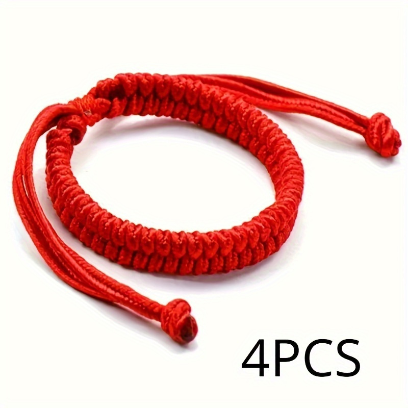 

[customer ] 4pcs Set Of Handmade Red String Bracelets - Feng Shui Rope For , Vintage Style, Casual Attire & Gifting