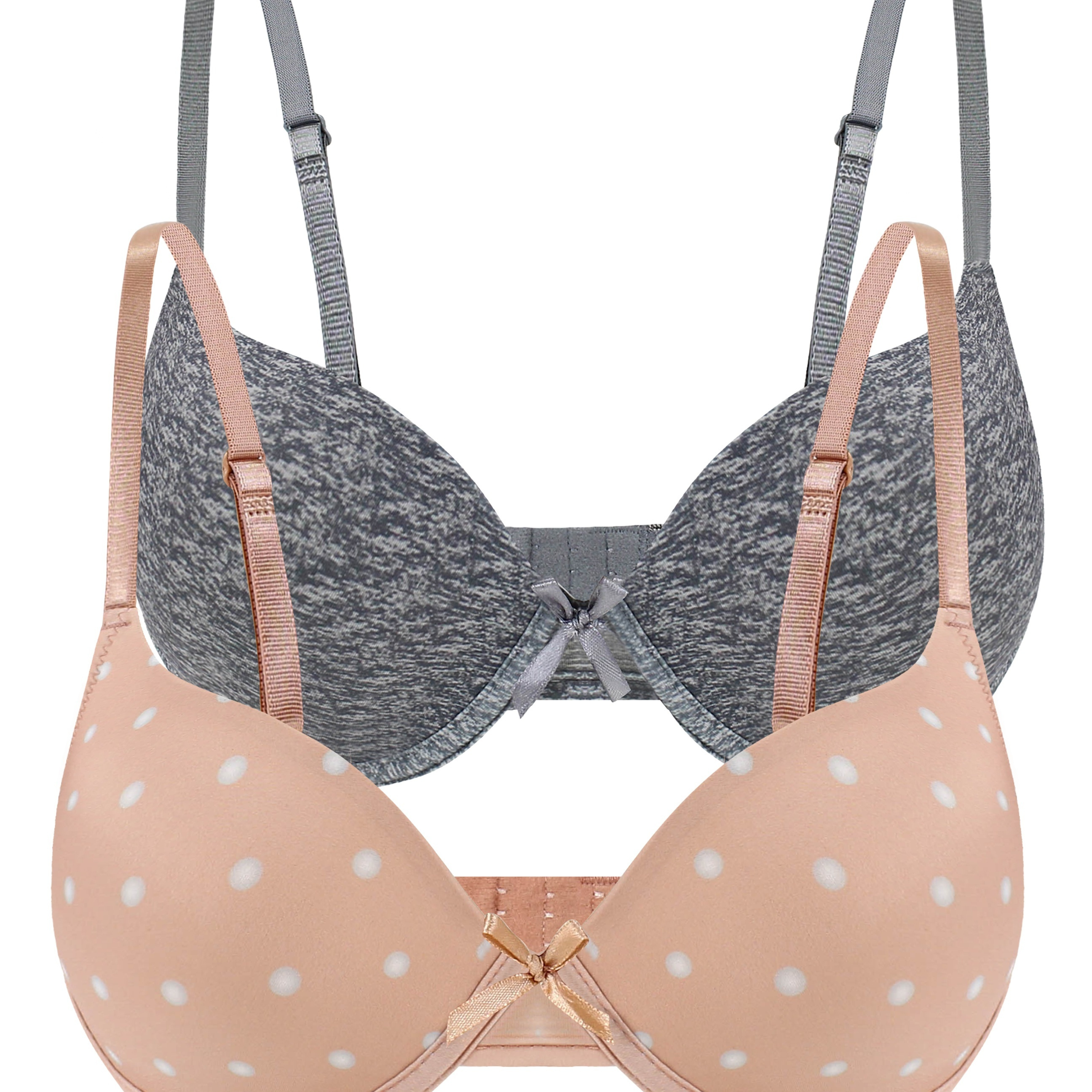 

2pcs Polka Dot & Solid Push Up Bras, Comfy & Breathable Bow Tie Bra, Women's Lingerie & Underwear