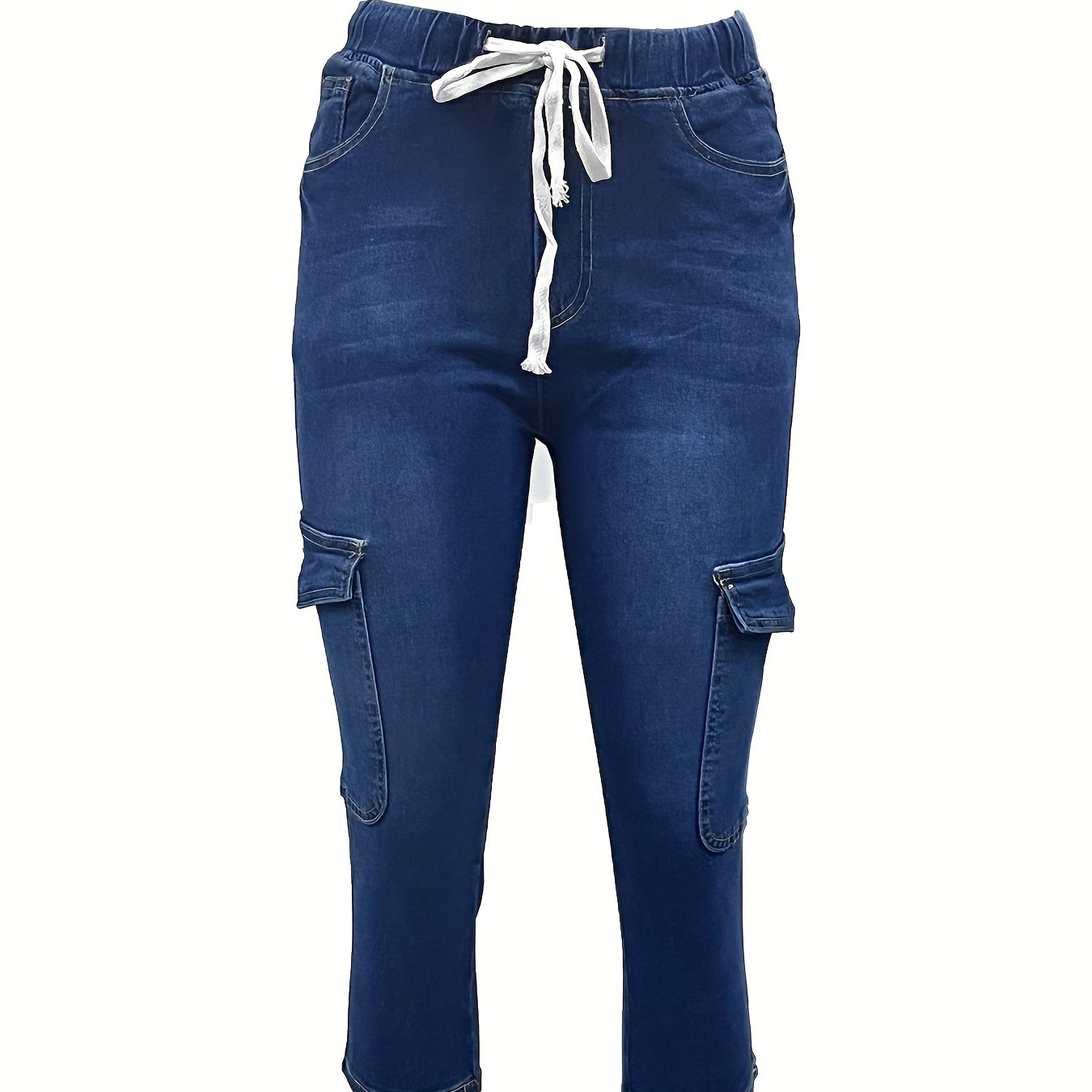 Slim jeans stretch skinny capri pants elastic drawstring denim