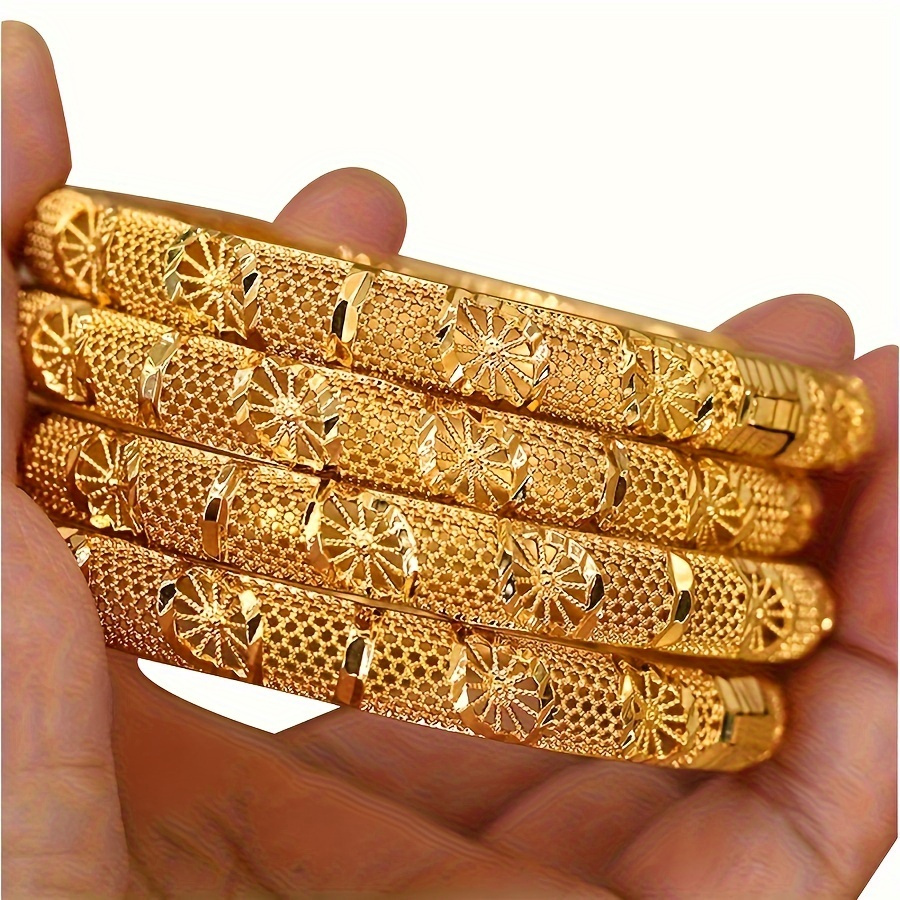 

4pc Copper Bangle Bracelet Set Simple Style Middle East Hand Bangle Jewelry Decoration
