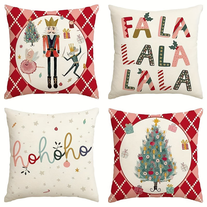 

4pcs 4 Packs Of Linen Mixed Weave Christmas Nutcracker Throw Pillow Cover