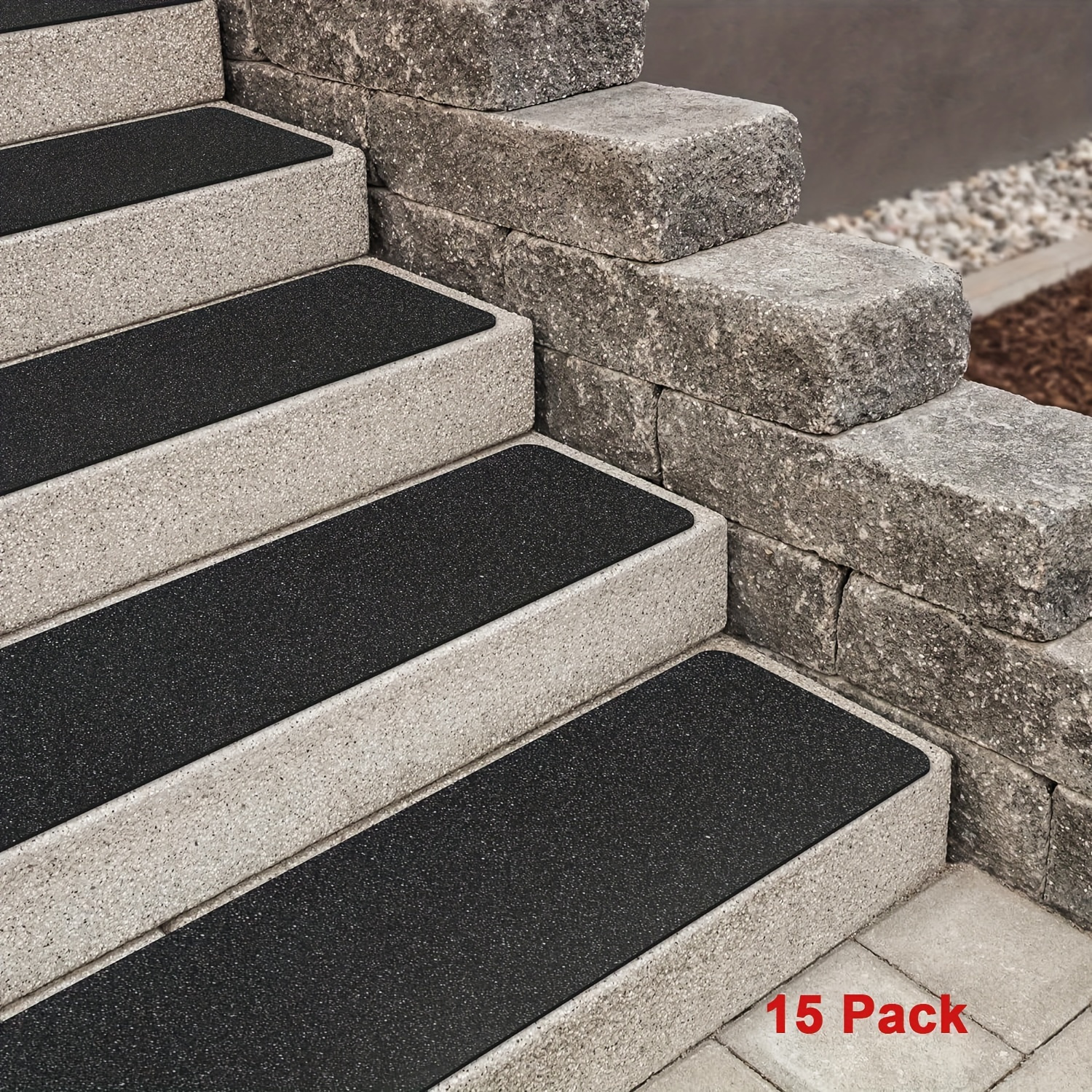 

15pcs Non Slip Outdoor Stair Treads, 4x30", Black Pre-cut 80 Grit Anti Slip Grip Tapes, Non Skid Heavy Duty Traction Adhesive Step Stripes For Staircase, Skateborad And Deck