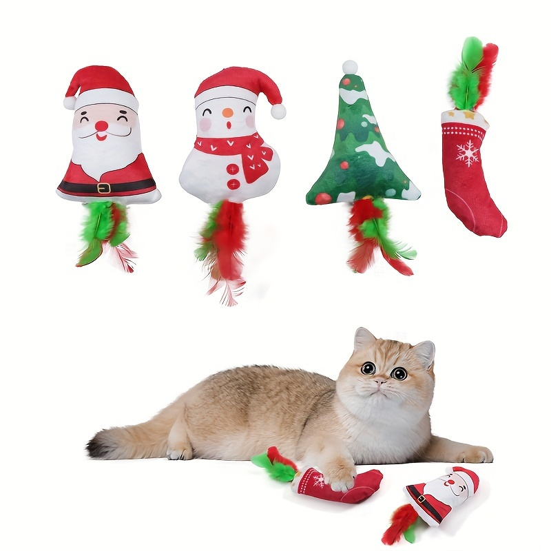 

1 Set Silicat Christmas Plush Cat Toys With Feathers And Crinkle Paper, Interactive Supplies For Medium Breeds, Uncharged, Battery-free