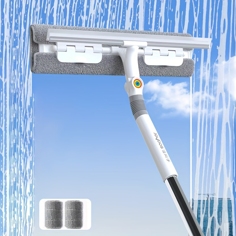 

Glass Wiper With Microfiber Pads, Stainless Steel Handle, Plastic Frame, For Car, Wall, Floor, Bathroom Cleaning