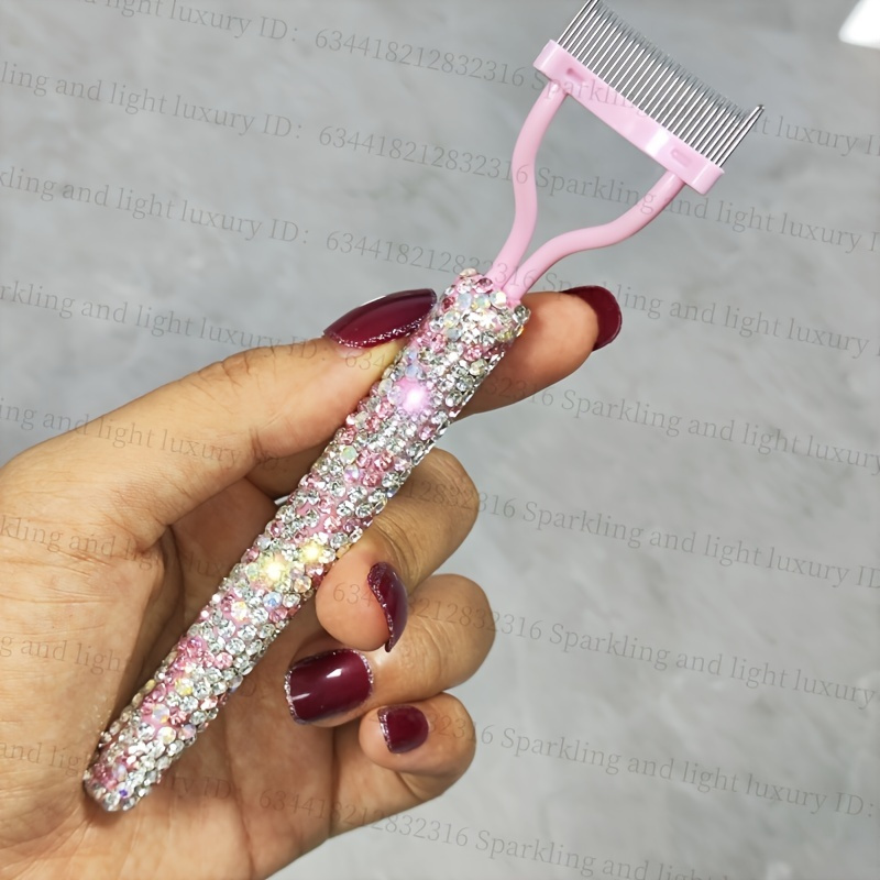 

1pc Luxury Diamond-encrusted Eyelash Comb, Stainless Steel, Non-scented, Manual Lash Separating And Curling Tool, Long- Hold, Creative Detailing For Artificial Lashes, No Battery Required