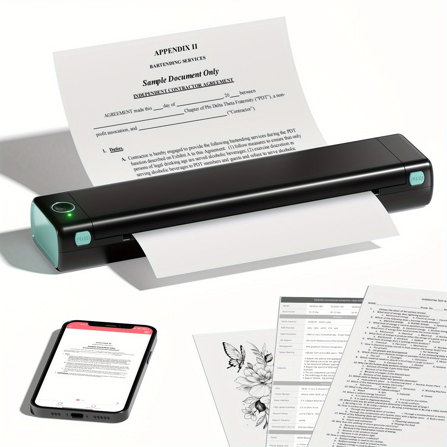 A4 Portable Thermal Printer Supports A4 Thermal Paper Wireless