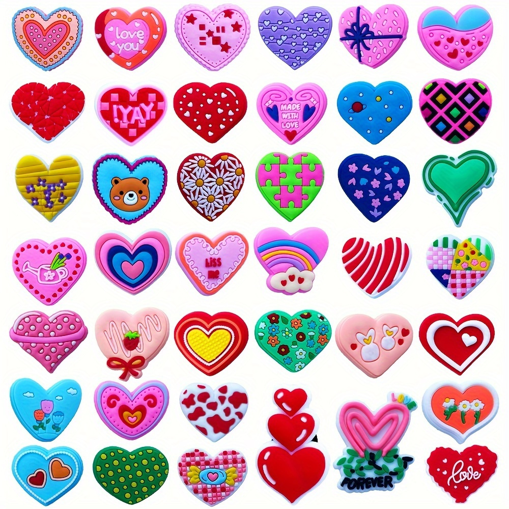 

40pcs Juxzh Colorful Heart Series Shoe Charms, Pvc Detachable Shoe Decorations For Clogs Sandals, Cute Diy Accessories, Perfect Gift Idea For Christmas