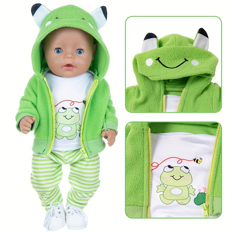 

New Cute Green Frog Pattern Set Suitable For 43cm Dolls, 17inch Reborn Baby Doll Clothes Easter Gift