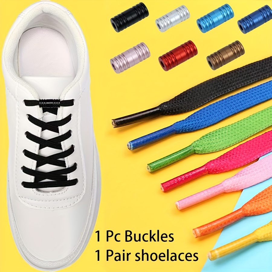 

Elastic No-tie Shoelaces With Adjustable Metal Buckles - 1 Pair Nylon Quick Lacing System For Sneakers