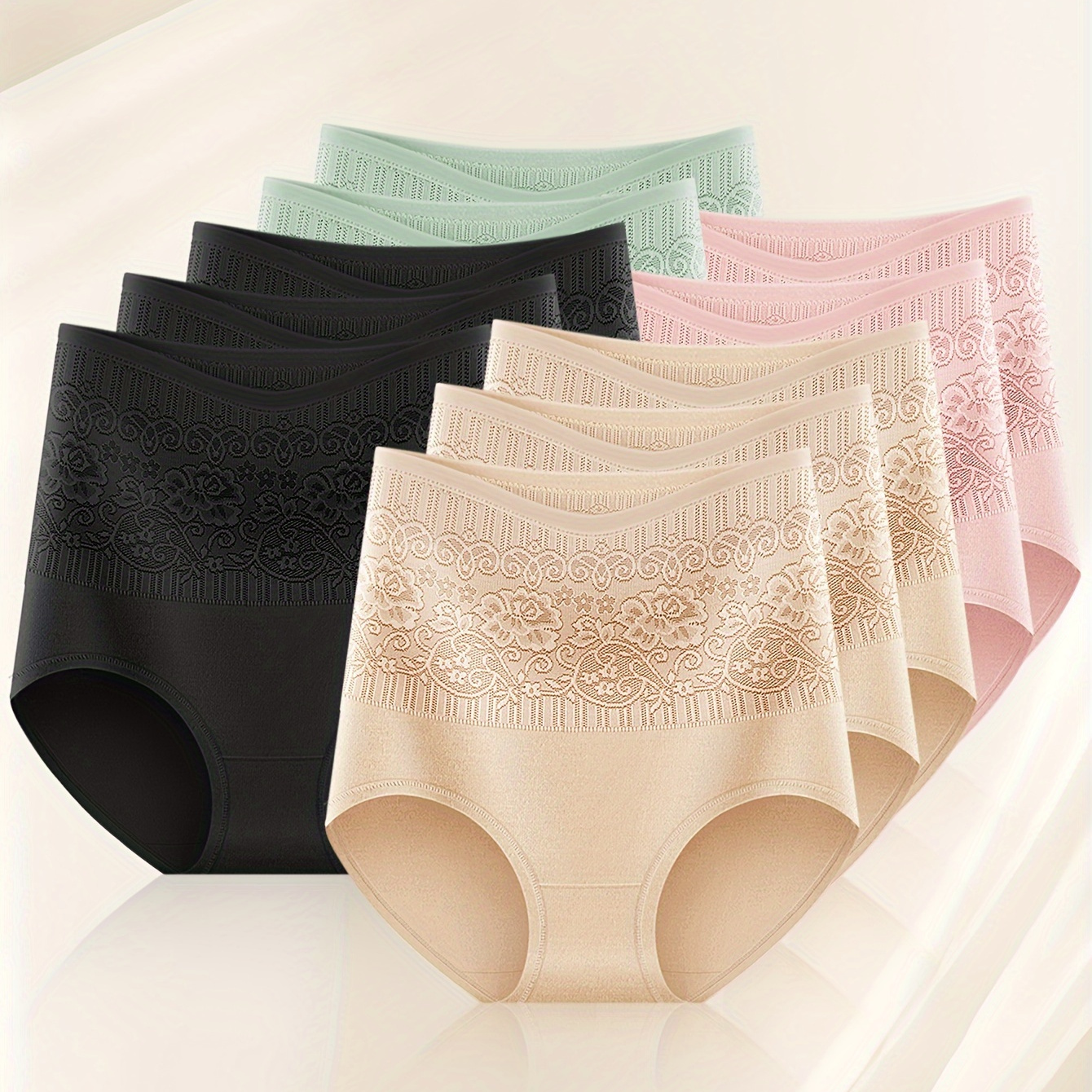 10pcs Jacquard Stretch Briefs, Comfy & Breathable Intimates Panties, Women's Lingerie & Underwear