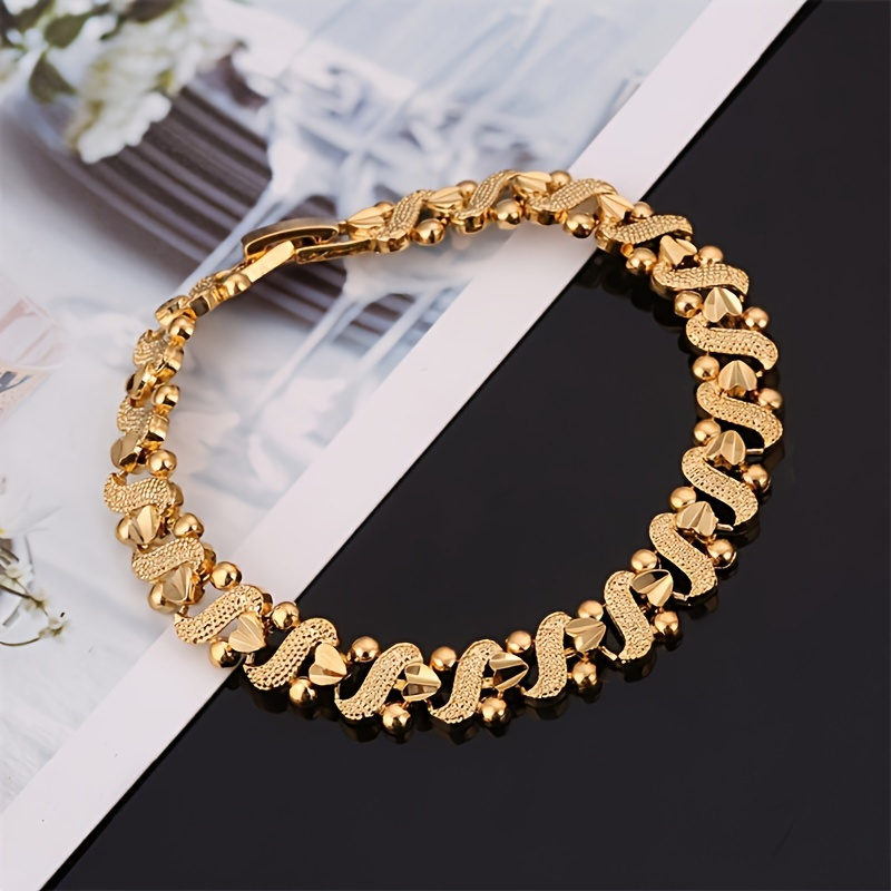 

24k Gold Plated Copper Bracelet For Women - Bohemian Elegant Style, No Mosaic, Suitable For Daily Wear & Gift-giving, Ideal For Mardi Gras Day & All Seasons