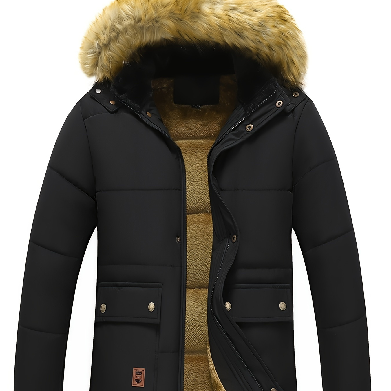 

Men's Zip-up Thicken Plush Lined Jacket With Removable Hood, Warm And Casual Outdoor Wear For Winter