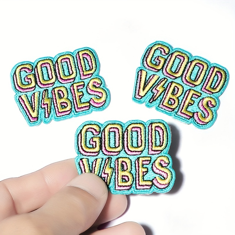 

3-pack Good Vibes Embroidered Iron-on Patches, Lettering Appliqué For And Accessories