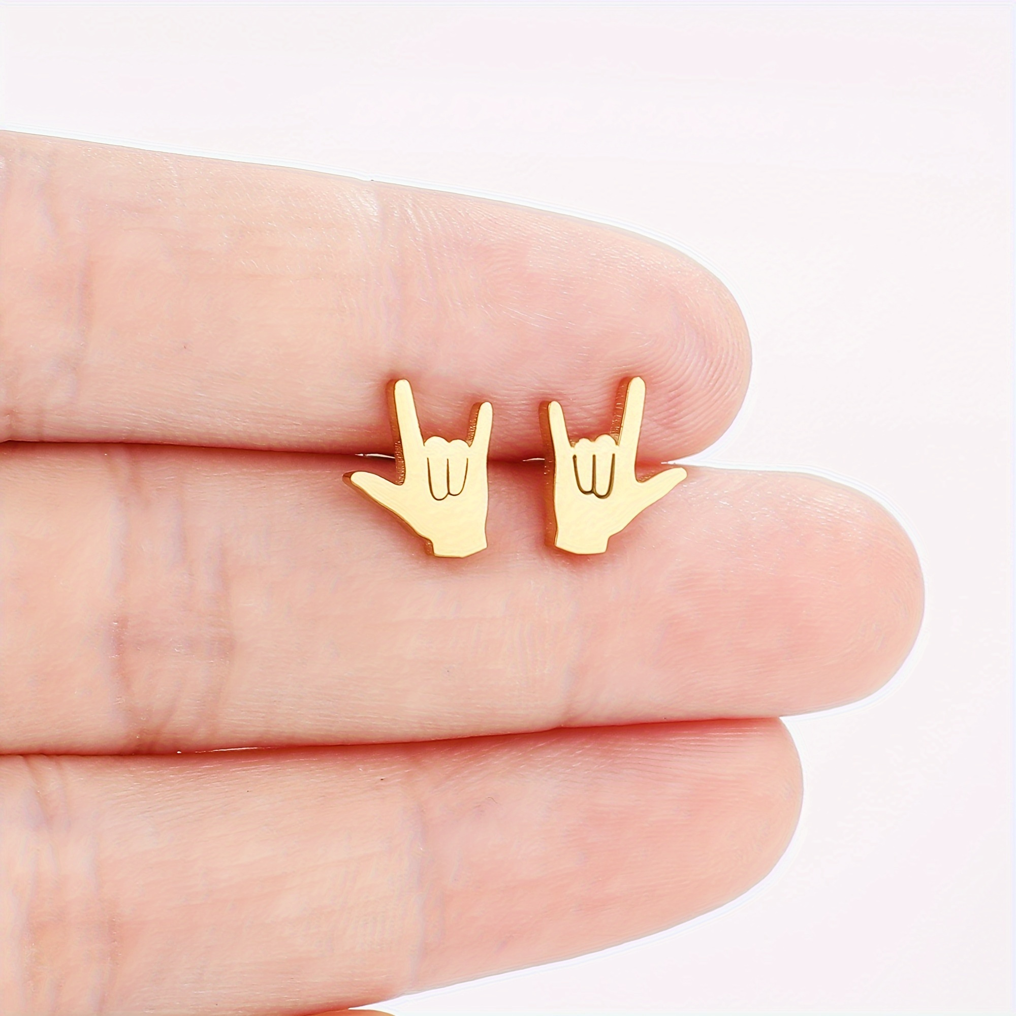 

1pair Men's Simple Fashion Stainless Steel Gesture Shaped Stud Earrings