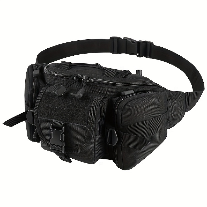 

Sac de ceinture tactique pour hommes, sac à taille pour le sport avec plusieurs poches pour la randonnée, la chasse, la pêche, le cyclisme - Tissu Oxford hydrophobe, noir, fermeture éclair