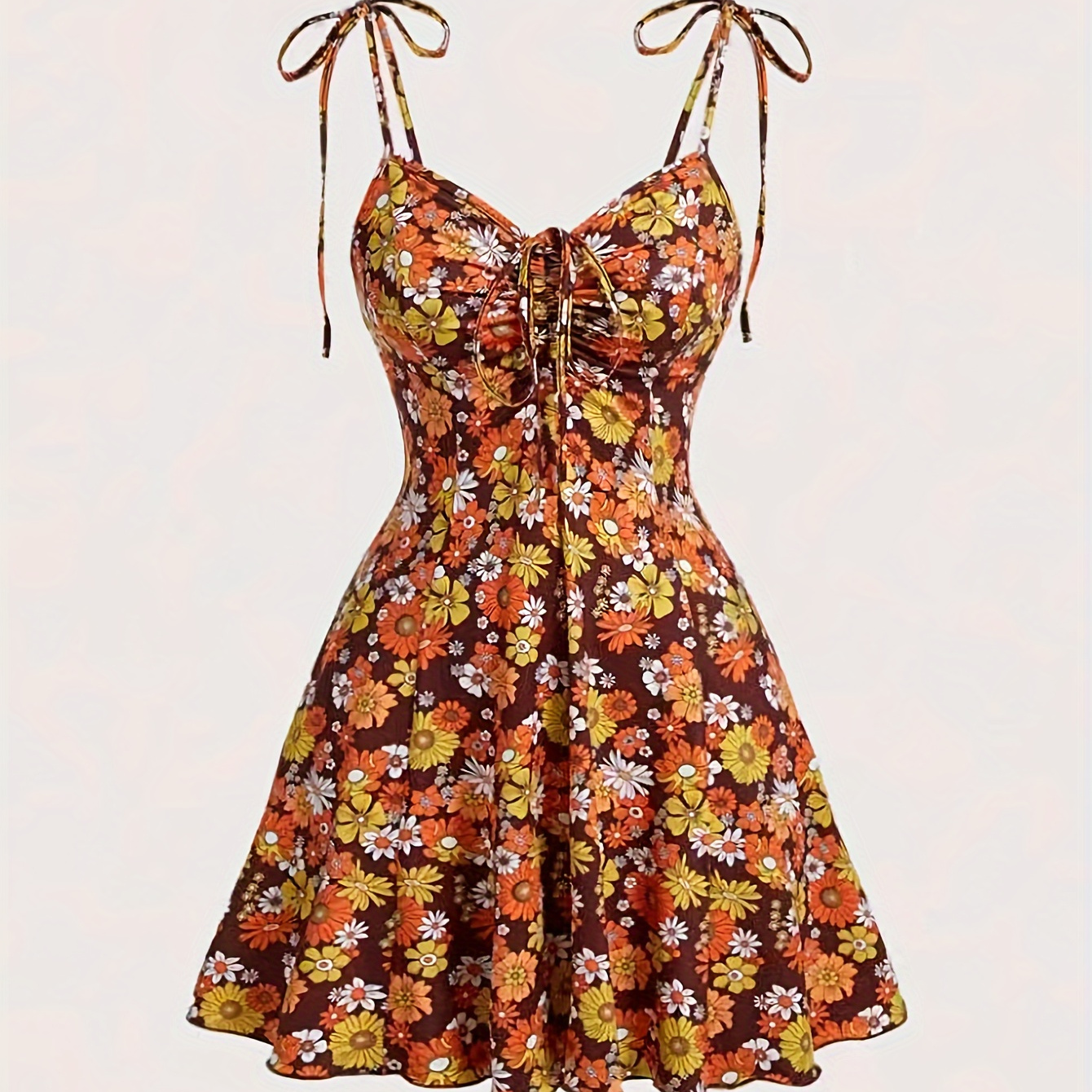 

Floral Print Spaghetti Strap Dress, Vacation Style Tie Shoulder Dress For Spring & Summer, Women's Clothing
