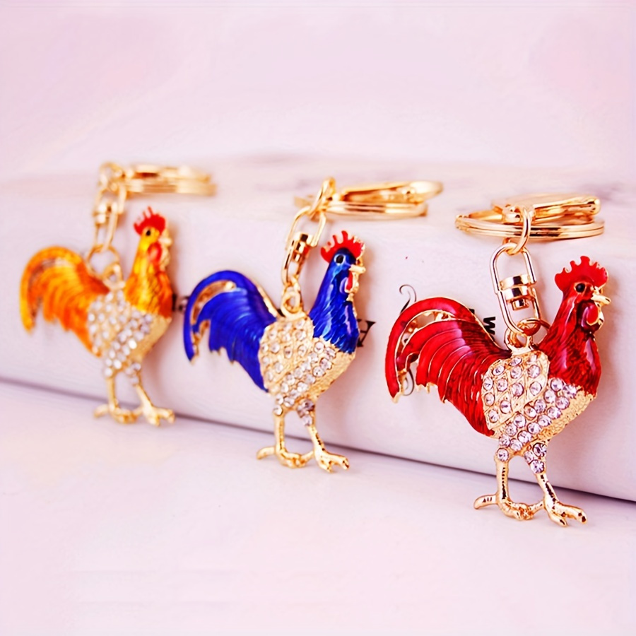 

1pc Rhinestone Rooster Keychain Zodiac Animal Alloy Key Chain Ring Bag Backpack Charm Car Key Pendant Friends Birthday Gift