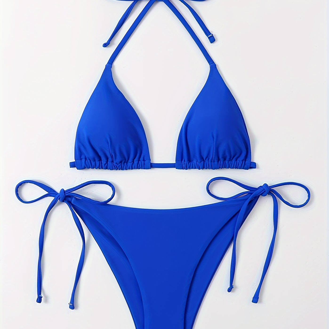 

Women's Solid Color Halter Neck Side Knot Bikini Set, Triangle Bottoms High Stretch 2 Piece Swimsuit Set, Women's Swimwear & Clothing