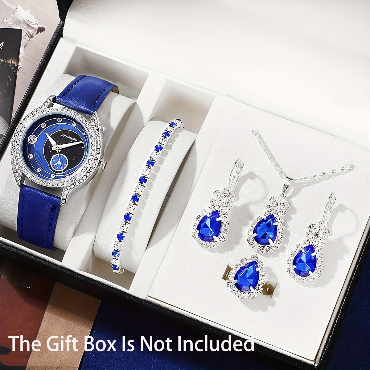 

6pcs/set Women's Elegant Planet Rhinestone Quartz Watch Analog Pu Leather Wrist Watch & Jewelry Set, Gift For Mom Her