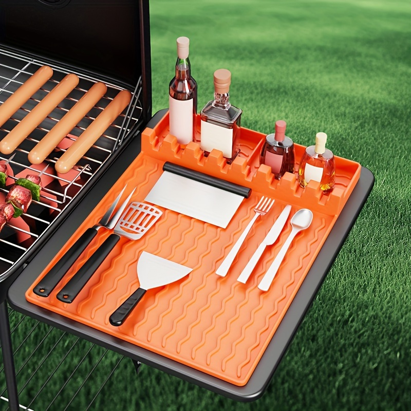 

Blackstone Compatible Silicone Grill Mat Set - Large Spatula & Bbq Tool Pad With Drip Tray, Utensil Holder - Bpa-free, Hand Wash Only - Perfect For Kitchen, Cooking, Countertop