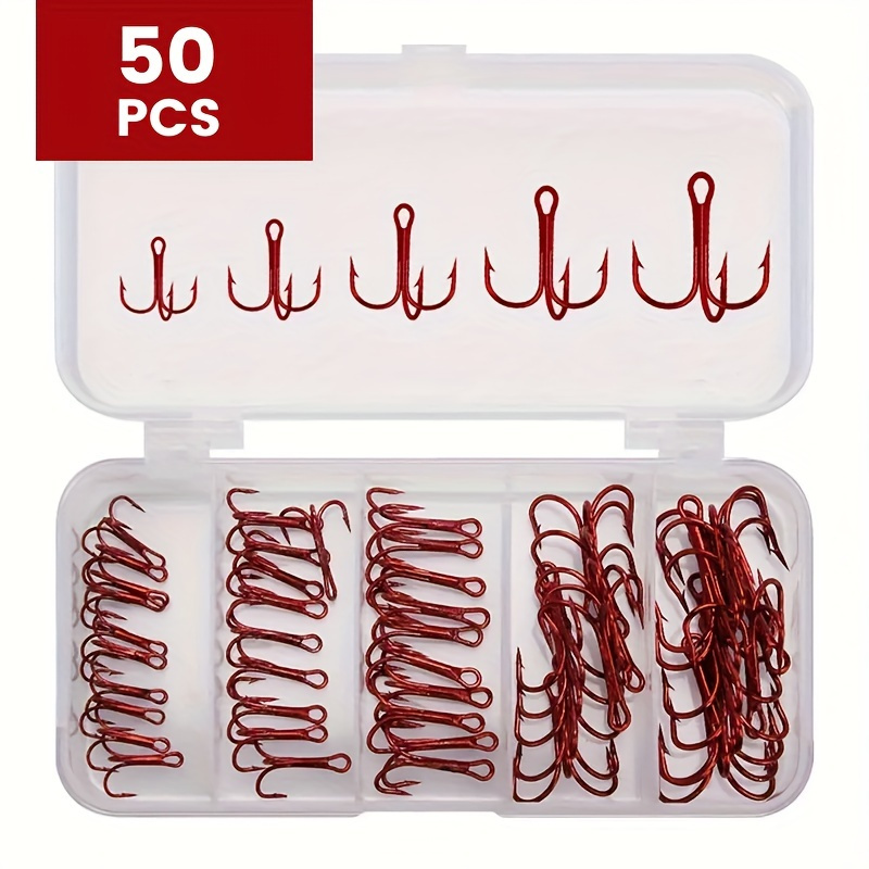 

50pcs Fishing Treble Hooks, Carbon Steel Barbed Hooks For Lures Baits, Saltwater Freshwater Fishing Tackle