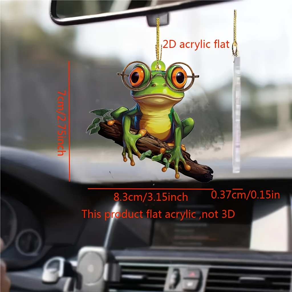 

1pc New 2d Acrylic Cartoon Glasses Frog Car Rearview Mirror Pendant, Keychain Pendant, Fashionable Bag Decoration