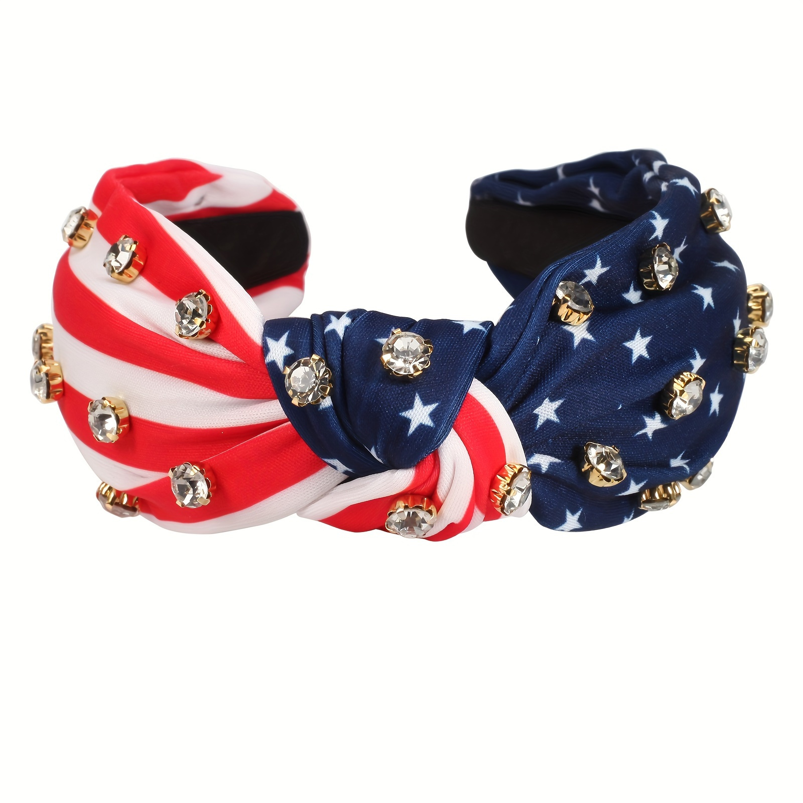 

Patriotic American Flag Headband With Sparkling Rhinestones - Red, Knotted Hair Accessory For Celebrations